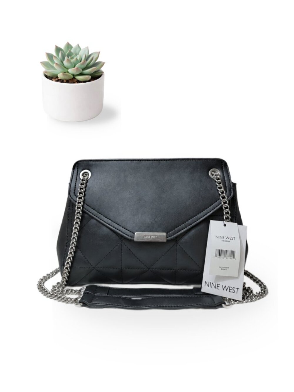 NWT Nine West Tirrana Black Quilted Chain Shoulder Bag Flap Crossbody Purse - Picture 1 of 12